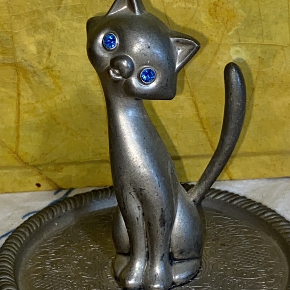 Vintage blue gemmed EP zinc Aloy silver cat ring holder - Picture 7 of 8